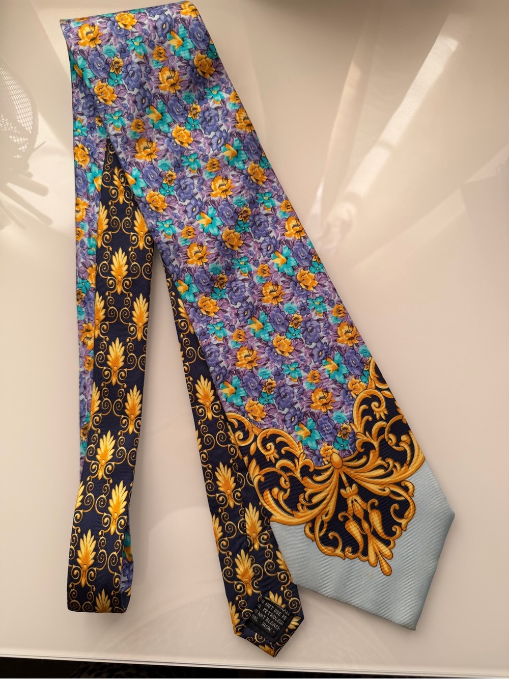 Versace Floral & Baroque Silk Tie - Purple, Yellow, Teal